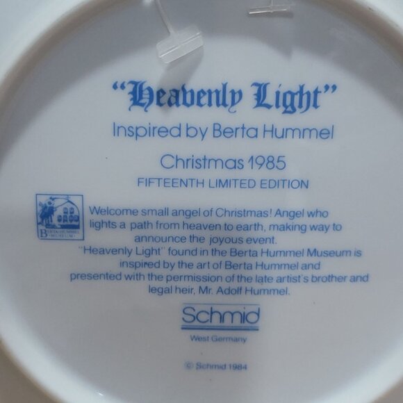 Schmid Hummel Christmas 1985 Heavenly Light Decorative Wall Hanging Plate - Picture 5 of 11